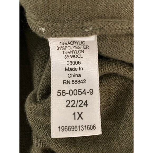 Ellos Plus Size 22/24 1X Fine Knit Oversized Sweater Split Hem Olive - Picture 6 of 6